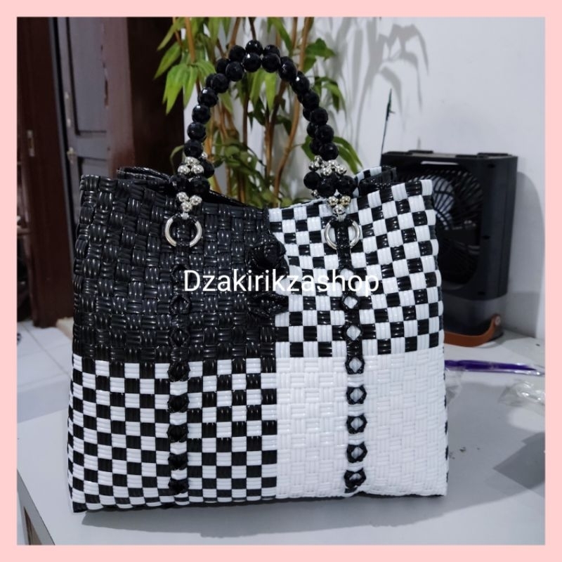 Tas Wanita/Tas anyaman plastik/Tas jally Mutiara Ukuran Sedang