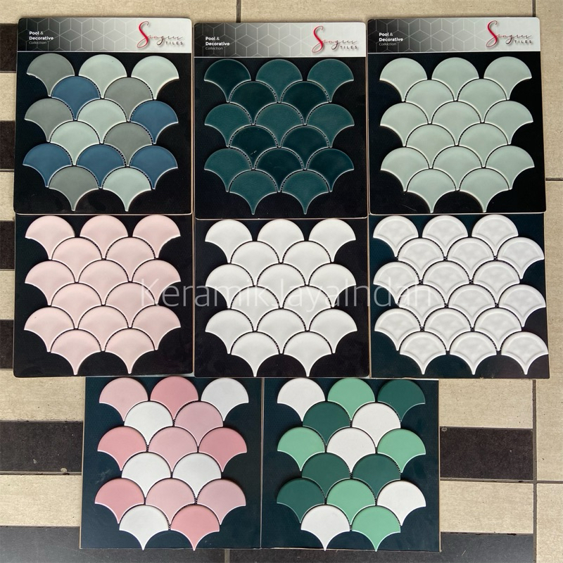 SINGRES SINGRESS FISH SCALE FISHSCALE CONCAVE EMERALD PRASIOLITE ROSE SHIRO KERAMIK MOZAIK MOZAIC MO