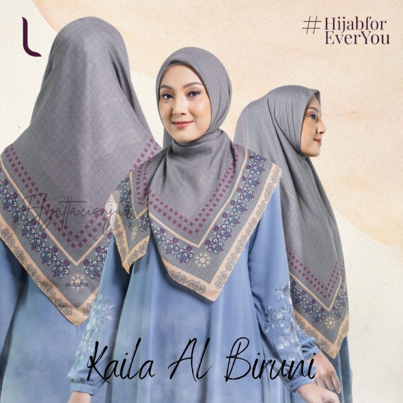 ELZATTA HIJAB SEGI EMPAT KAILA AL BIRUNI BORDER BAHAN VOAL MOTIF PREMIUM KERUDUNG ELZATTA JILBAB ELZ