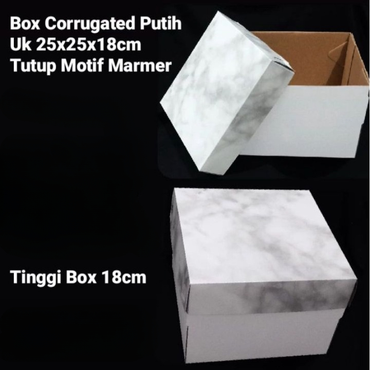 

( 1 pcs ) Dus Corrugated Putih Ukuran 25x25x18cm Motif Tutup Marmer Dus Kotak Packaging Kue Brownies