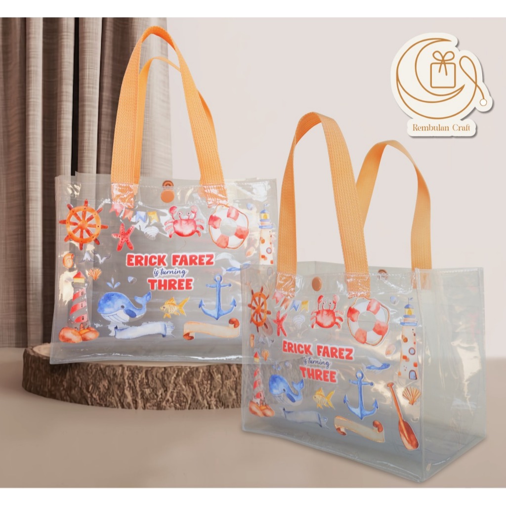 

FUNNY BAG/TOTEBAG KANCING JEPRET P25XT20XL13 CM/BAHAN MIKA/TAS ULANG TAHUN/TAS CUSTOM/TAS SOUVENIR