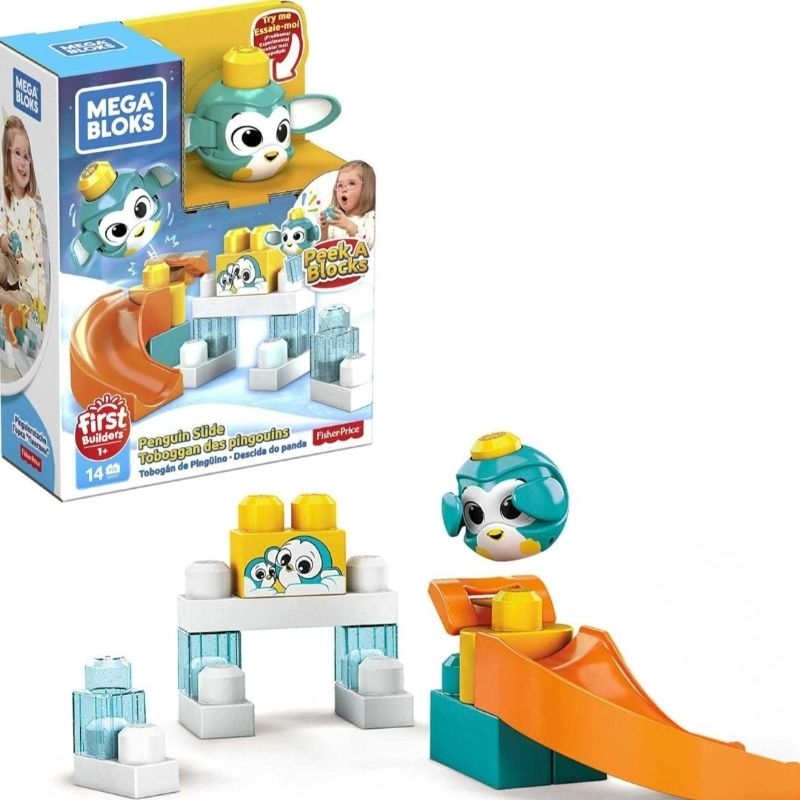 FISHER PRICE MEGA BLOKS PEEK A BLOCKS PENGUIN SLIDE MAINAN EDUKASI ANAK ORIGINAL