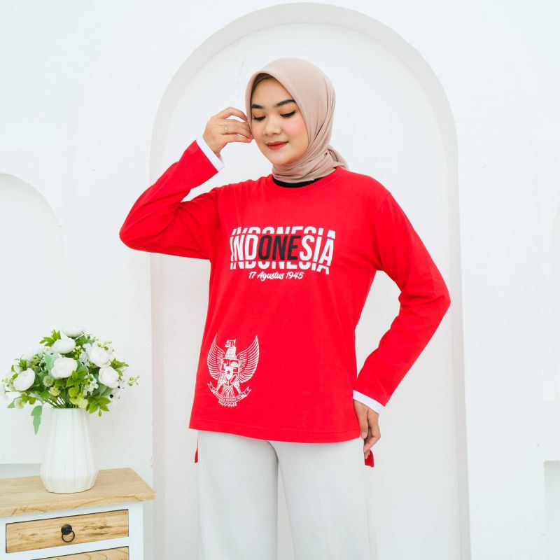 kaos Agustusan merah putih set celana wanita