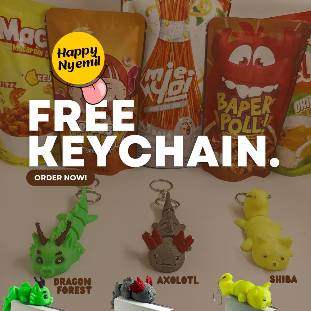 

Happy Nyemil - Paket 10 pcs cemilan FREE Keychain Shiba, Axolotl, Dragon Forest