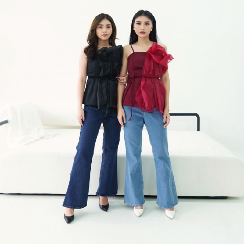 Organza Top Votive Atasan Pakaian Wanita Kombinasi Scuba Organza