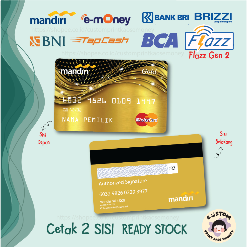 KARTU E MONEY E TOLL KREDIT CARD YELLOW EMAS GOLD KEREN MANDIRI TAPCASH BRIZZI FLAZZ GEN 2 - 2 SISI