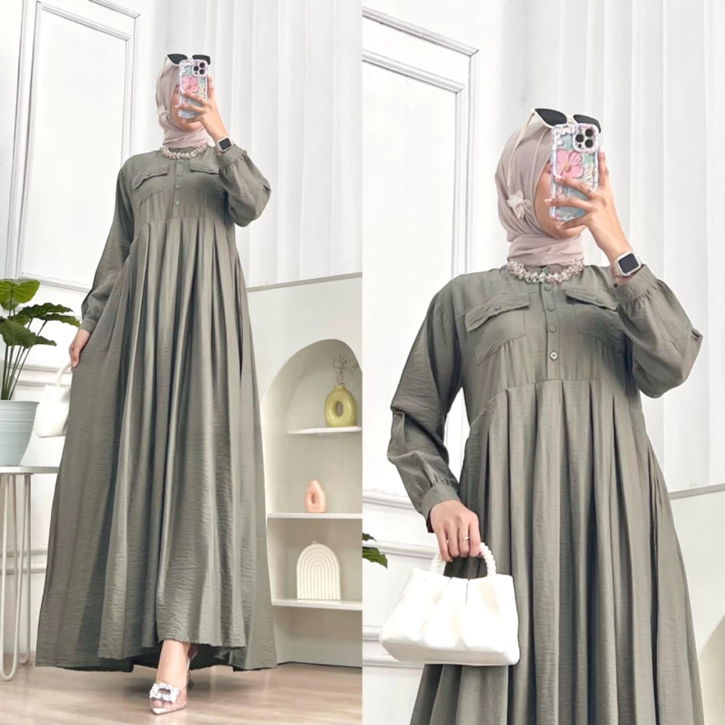Baju gamis 2026 model terbaru lebaran gamis  dewasa gamis putih simple elegan Hafsah MAXI kekinian d