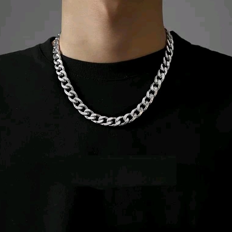 KALUNG PRIA WANITA TITANIUM SILVER PUTIH PERAK ANTI KARAT KEREN / KALUNG RANTAI COWOK CEWEK TERBARU