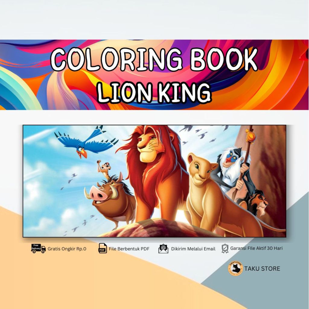 Buku Mewarnai / Coloring Book Digital - Lion King (Template, PDF)