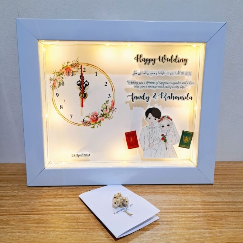 Jam in frame 3D uk 20x25 | frame box l kado wedding pernikahan kado nikah  kado guru kado perpisahan