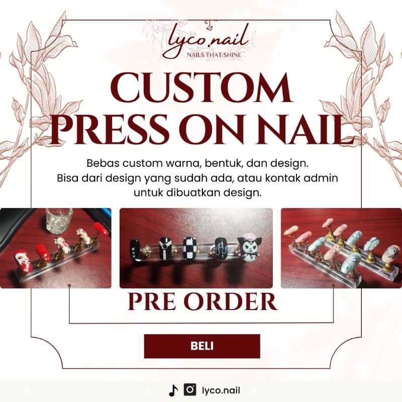LYCO.NAIL CUSTOM PRESS ON NAIL ART / FAKE NAIL / NAIL EXTENSION / KUKU PALSU AESTHETIC . NO BOX. CHA