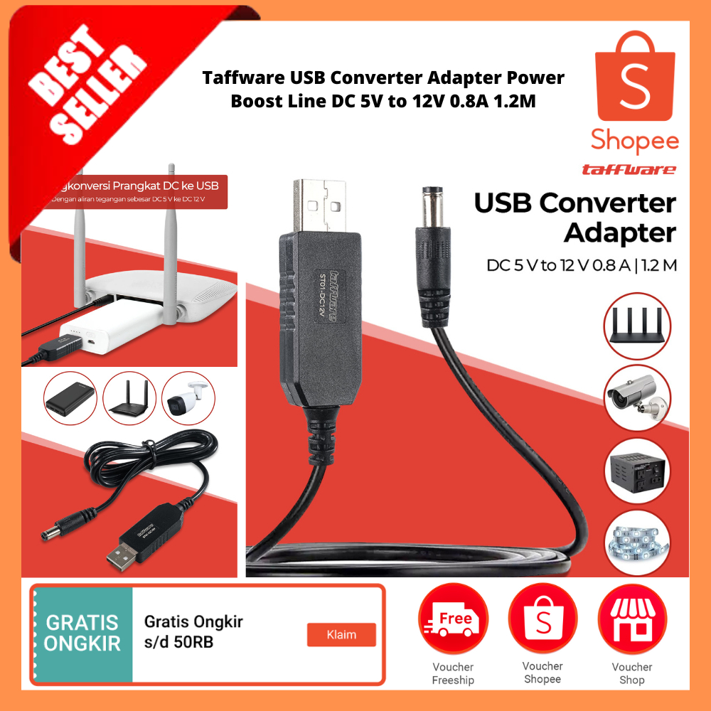 USB Converter Adapter Power Boost Line DC 5V to 12V 0.8A 1.2M / Adaptor USB Kabel Daya USB Konverter