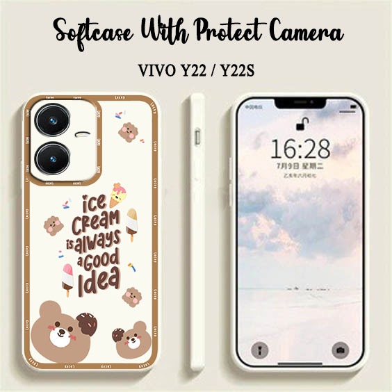 Softcase Macaron Motif Bear [UV15] For Vivo Y22 Y22S - Case HP Y22 Y22S - Casing HP Y22 Y22S - Silik