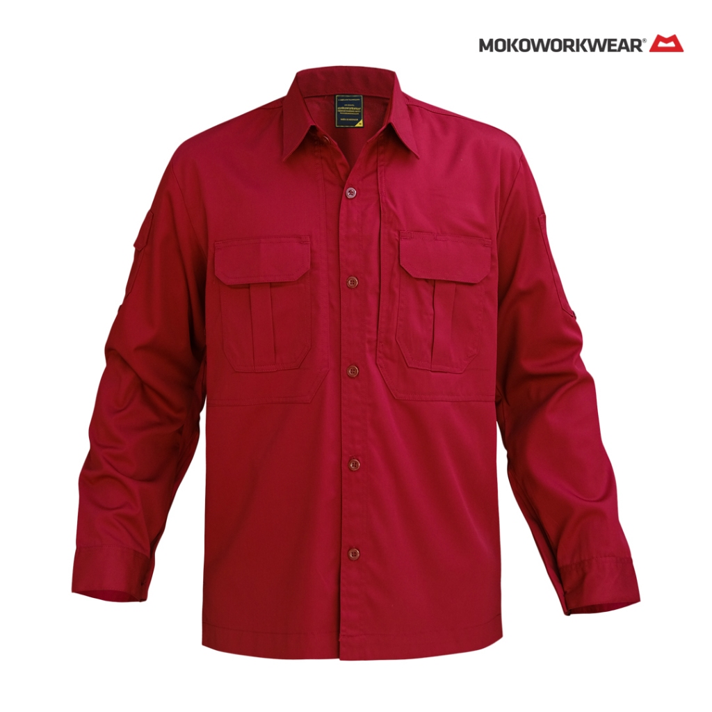 WORKSHIRT MOKOWORKWEAR KEMEJA TACTICAL MERAH MAROON BAJU SERAGAM KERJA KANTOR DAN LAPANGAN PREMIUM