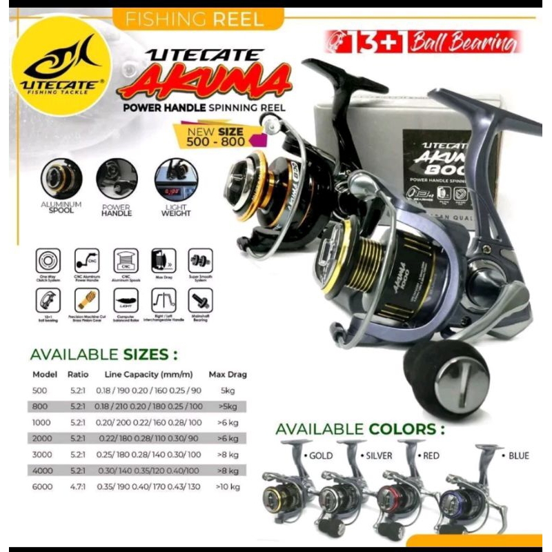 Reel Utecate Akuma Super Smooth CNC Aluminium Handle 500 800 1000 2000 3000