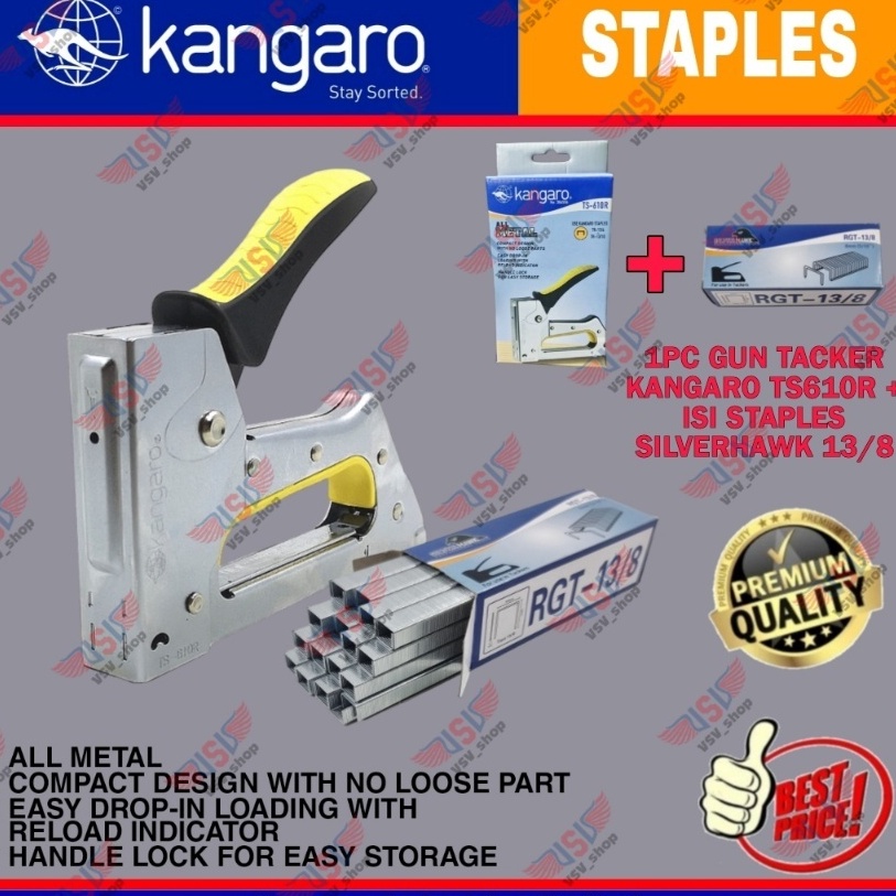 

KODE U35Z Kangaro Stapler TS61R isi staples SilverHawk gun tacker staples jok staples tembak TS 61 R