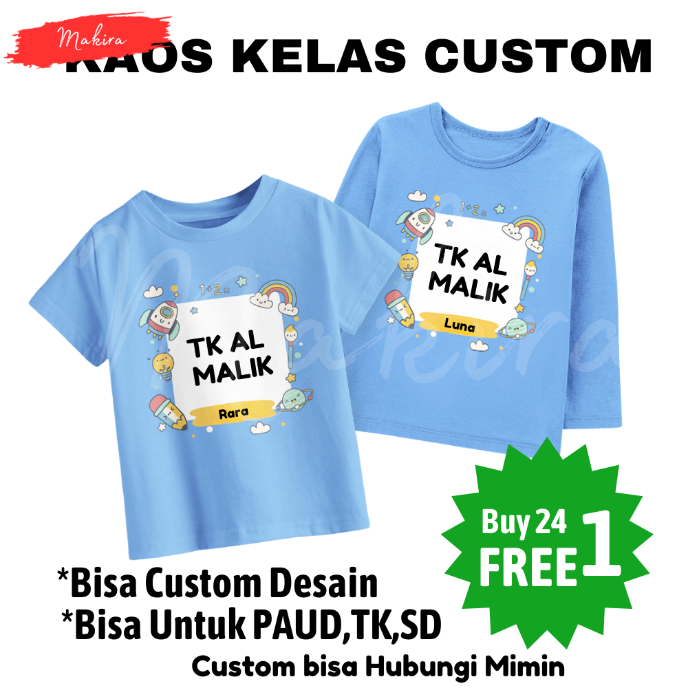 Kaos Kelas Angkatan Anak Karakter Paud TK Taman Kanak Kanak SD Bebas Custom Request Sablon Foto Tulisan Logo Sekolah Nama Siswa Usia 3-12 Tahun  Baju Tshirt Oblong Seragaman Lucu Kastem Karakter Tersedia Banyak Warna Bisa Pilih Sesuai Selera