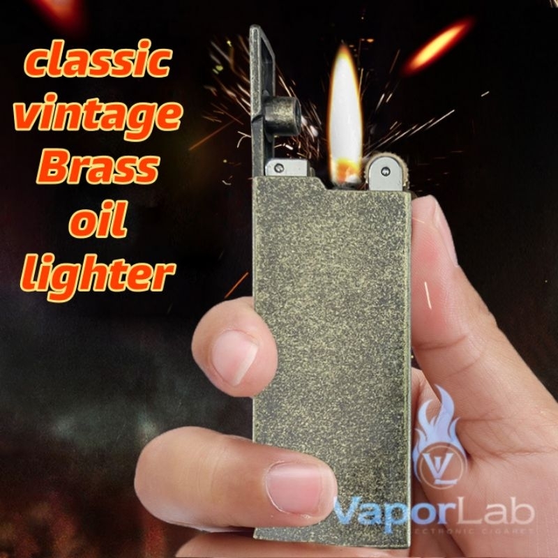 korek api classic sumbu minyak slim polos vintage brass oil lighter yubang gift box