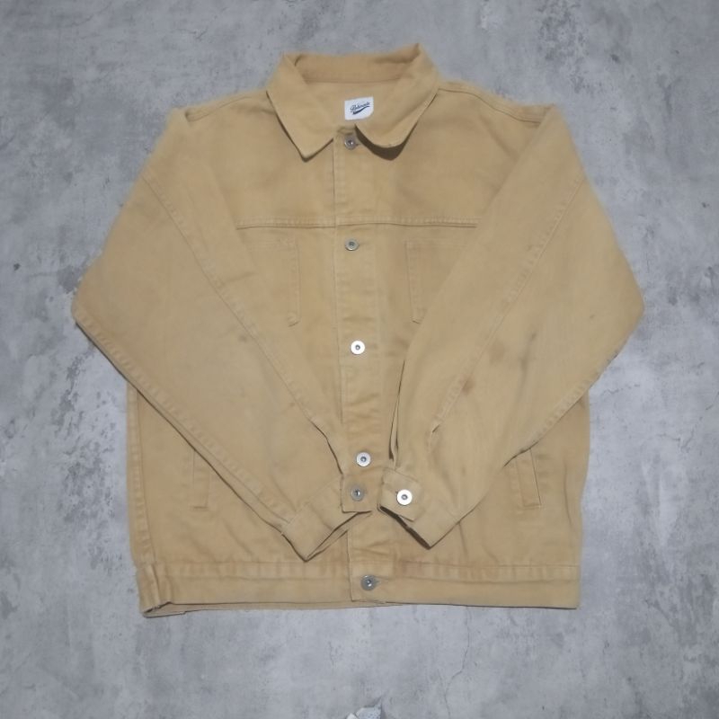 jaket denim jeans trucker pria  partimento coklat