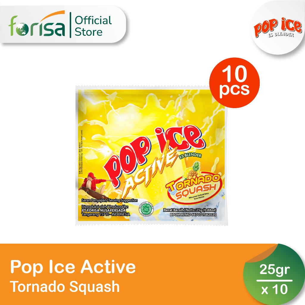 

Pop Ice Milk Shake Powder Rasa Active Tornado Squash 10 pcs