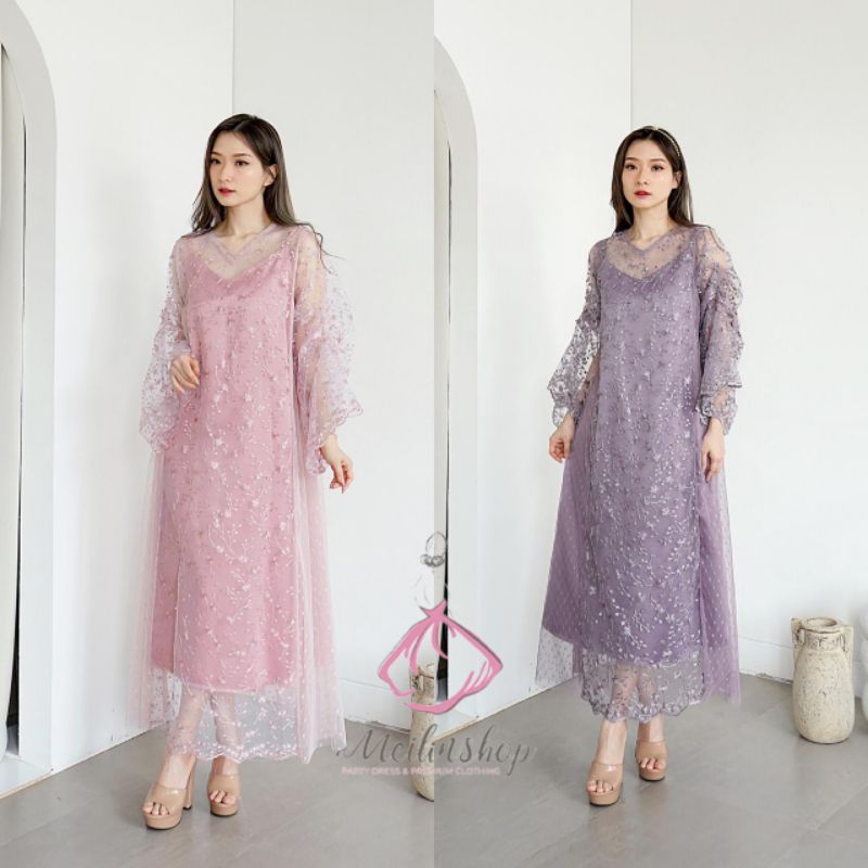 Elyne Lace Dress Kaftan Taro/Rosegold/Sage Green