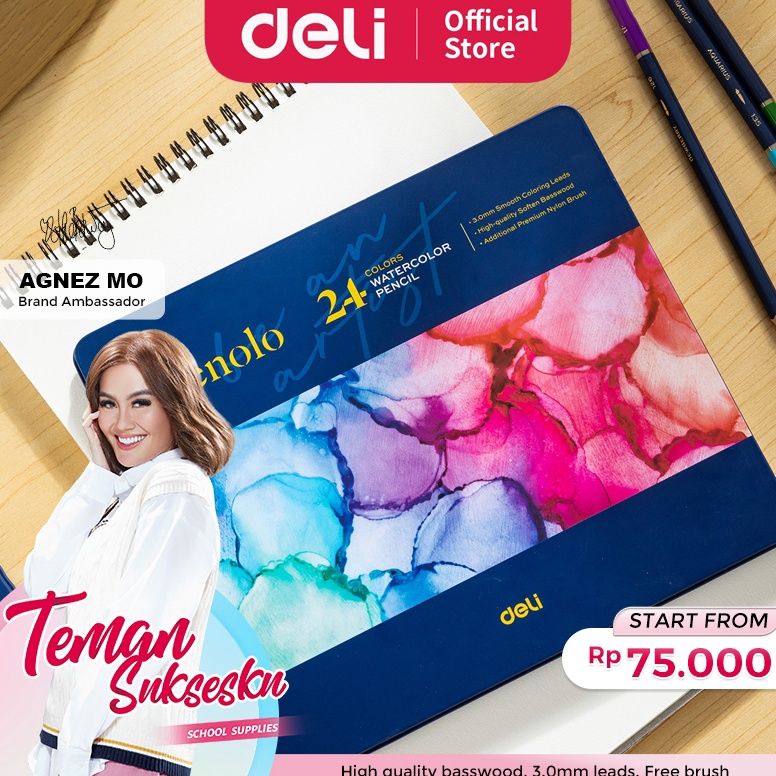 

KODE I68B Deli Finenolo Premium Watercolor Pencil Pensil Warna High Grade 3mm Leads Gratis Kuas EC129