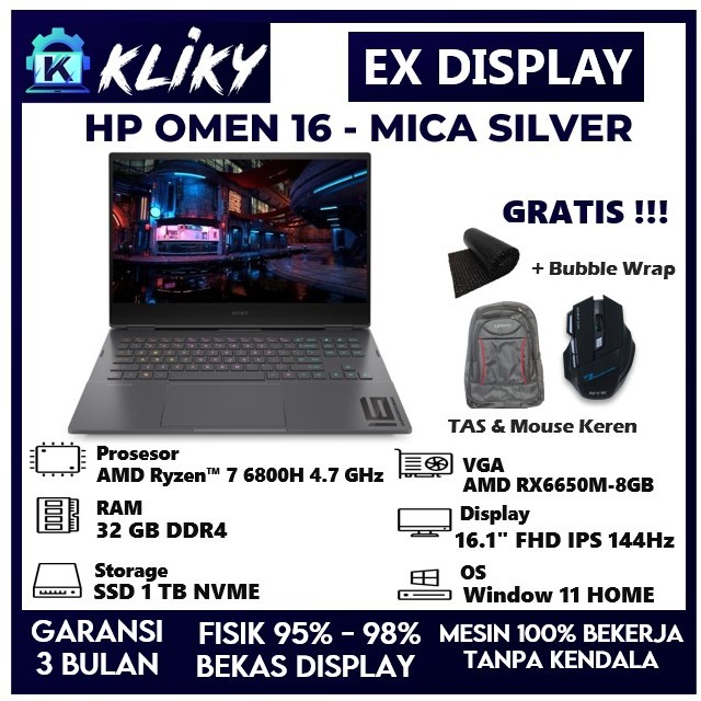 Laptop gaming HP OMEN 16 AMD Ryzen 7 6800H Ram 32GB Ssd 1 TB AMD Radeon RX6650M 8GB