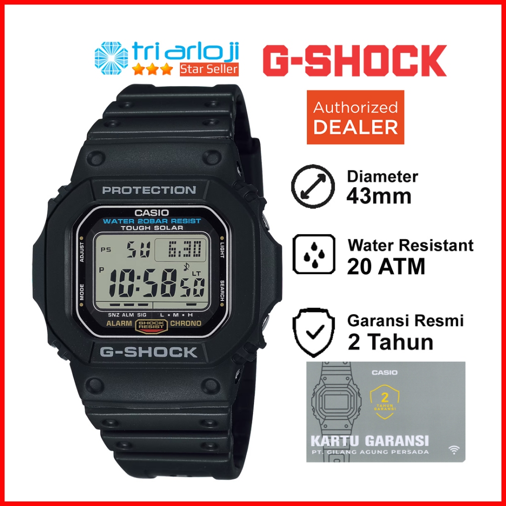 CASIO G-SHOCK G-5600UE-1DR Jam Tangan Pria GShock Tough Solar Hitam G-5600UE-1 G5600UE Original