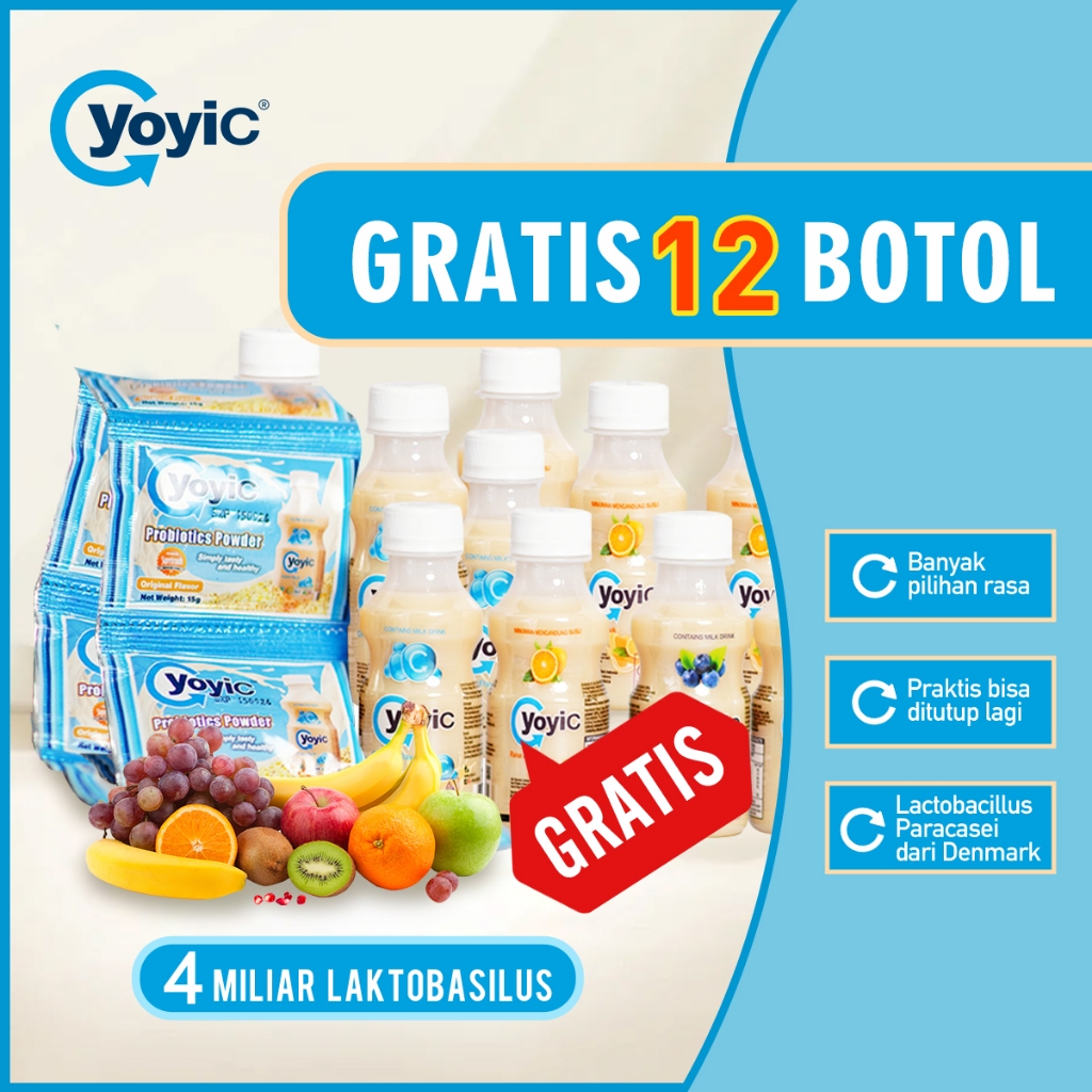 Gratis 12 Botol YoyiC minuman [ 20 SachetYoyiC Probiotics Powder],Probiotik Bakteri Baik Mengatasi M