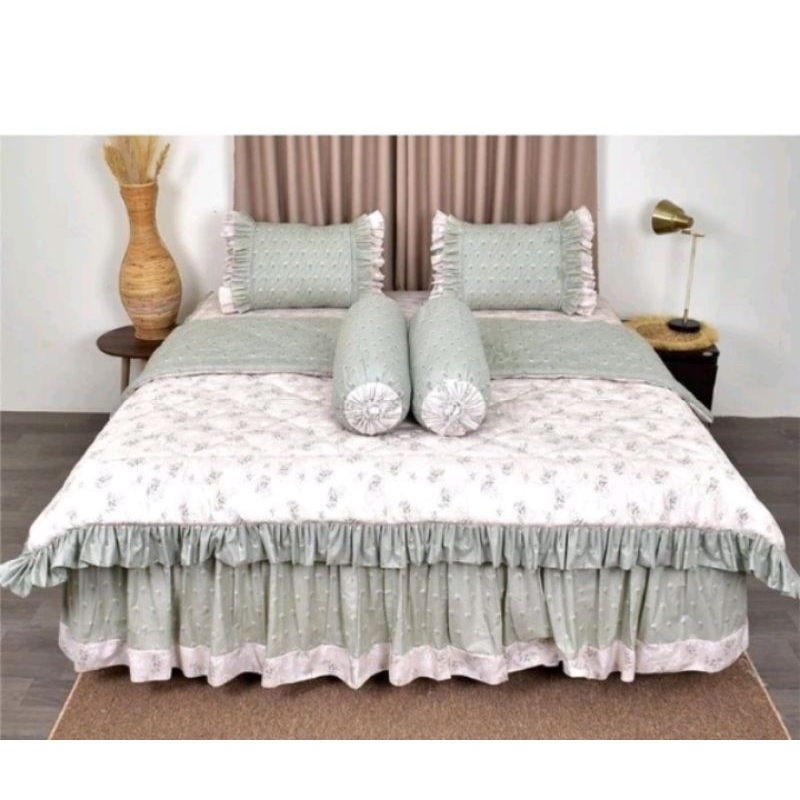 Sprei rumbai set bedcover rumbai motif bunga-bunga abu abu ukuran 120x200T20 bahan katun lokal