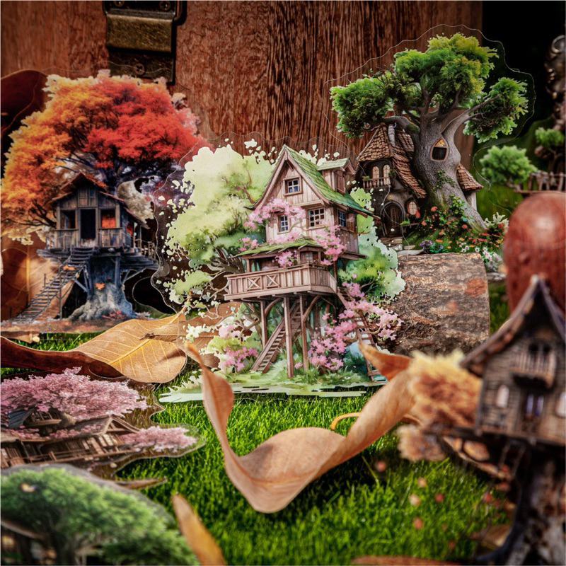 

(3EC) sticker transparan rumah pohon kabin cabin tree house retro mist manor series journaling