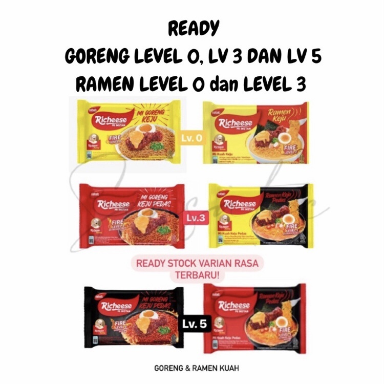 

Mie Richeese Goreng Keju 74gr Lv 0/3/5 & Ramen Keju Mie Richeese Richicken