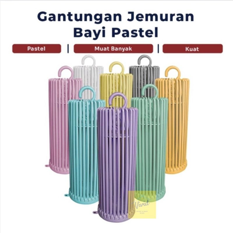 Jemuran Baju Bayi 20 stik Pastel - Jemuran Baju Plastik - Jemuran Plastik - Folding Hanger - Hanger 