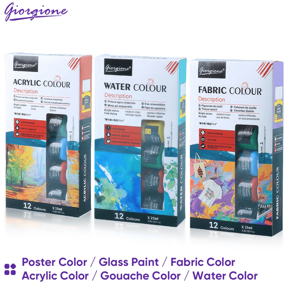 

Giorgione Pigmen Set Paint Set Cat AirCat GuasCat AkrilikPigmen KacaPigmen tekstilCat iklan 25ml 612 Warnas ART U2G3