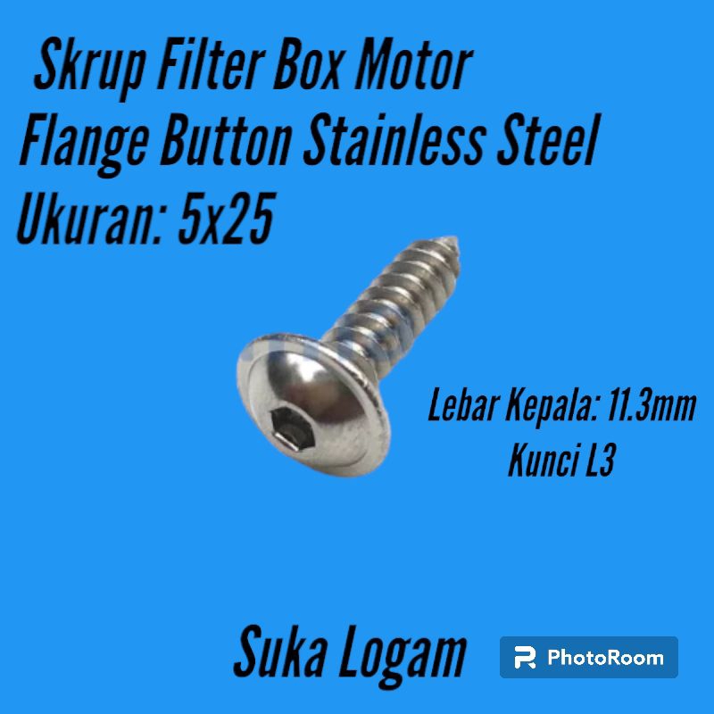 SKRUP BOX FILTER MOTOR M5 X 25 FLANGE BUTTON STAINLESS STEEL. Kunci L3