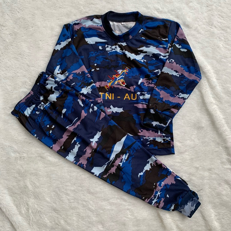 SETELAN KAOS ANAK LENGAN PANJANG LORENG TNI ANGKATAN UDARA / BAJU SETELAN ANAK LORENG TNI / SETELAN 