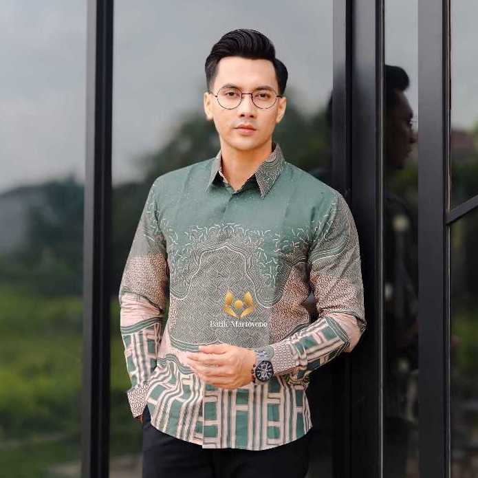 Promo baru ADINATA SAGE baju batik cowok lengan panjang kemeja batik slimfit lapis furing