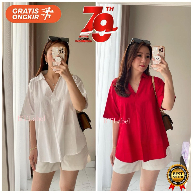 BTL - KEMEJA WANITA  BASIC  LENGAN PENDEK / KEMEJA BASIC WANITA / ATASAN WANITA
