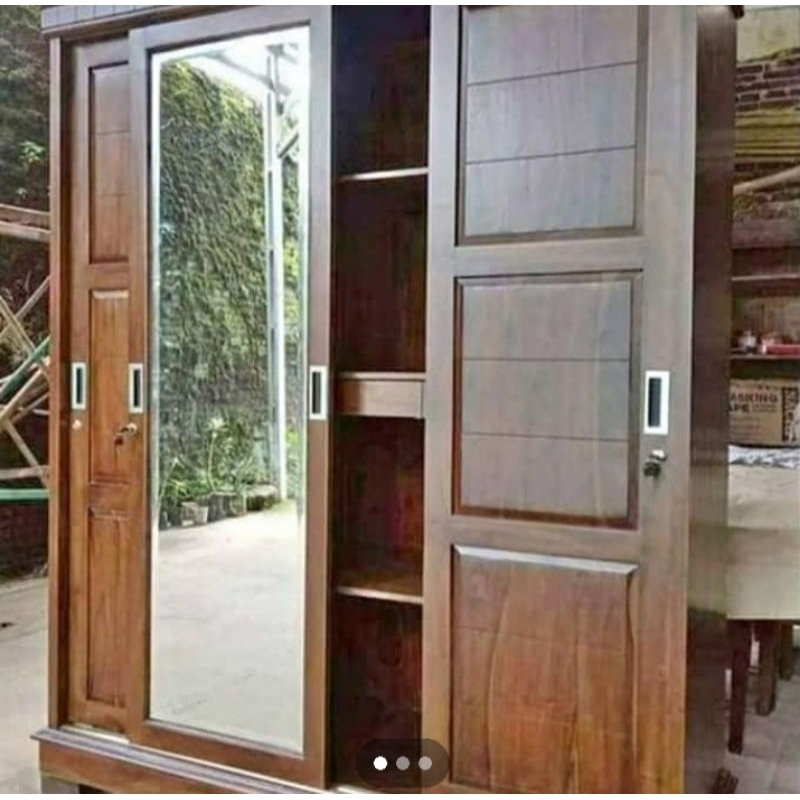 lemari jati 3 pintu sleding asli jepara grade A