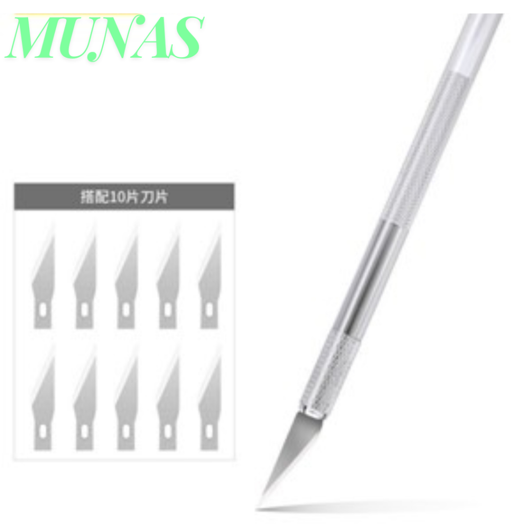 

MUNAS Art Knife Metal Handle Blade Pisau Ukir Seni 5 isi Cutter Hobby Crafting Pisau Bonsai Sayat Ukir Pen Cutter Set Mata dan Gagang Art Knife