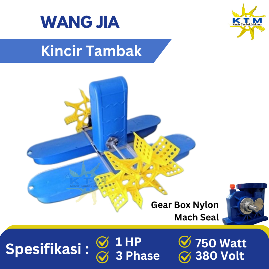 Kincir Tambak 1HP 3Phase 380volt 750watt, Gearbox Nylon Mech Seal - Kincir Tambak Ikan - Kincir Air