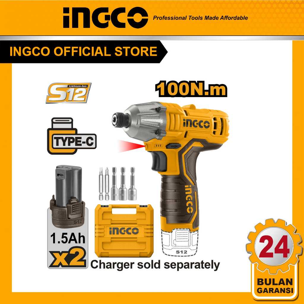 (INGCO) - CIRLI12015 BOR BATERAI OBENG CORDLESS IMPACT DRIVER 12V S12 SET INGCO