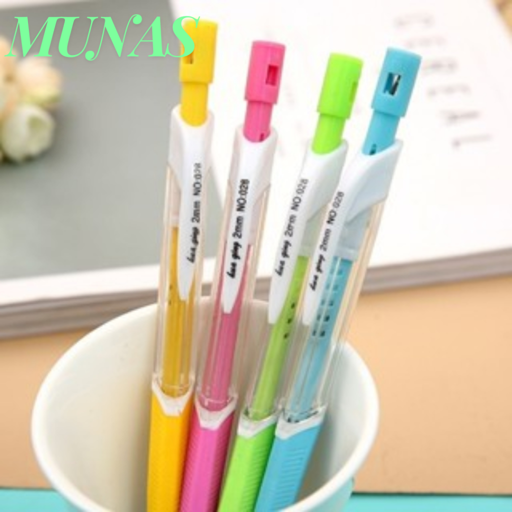 

MUNAS Pensil Mekanik 2.0mm Mechanical Pencil Graphite Lead Automatic Pensil Cetek 2B Alat Tulis Sekolah dan Kantor Mechanical Pencil Warna Pastel Dengan Serutan