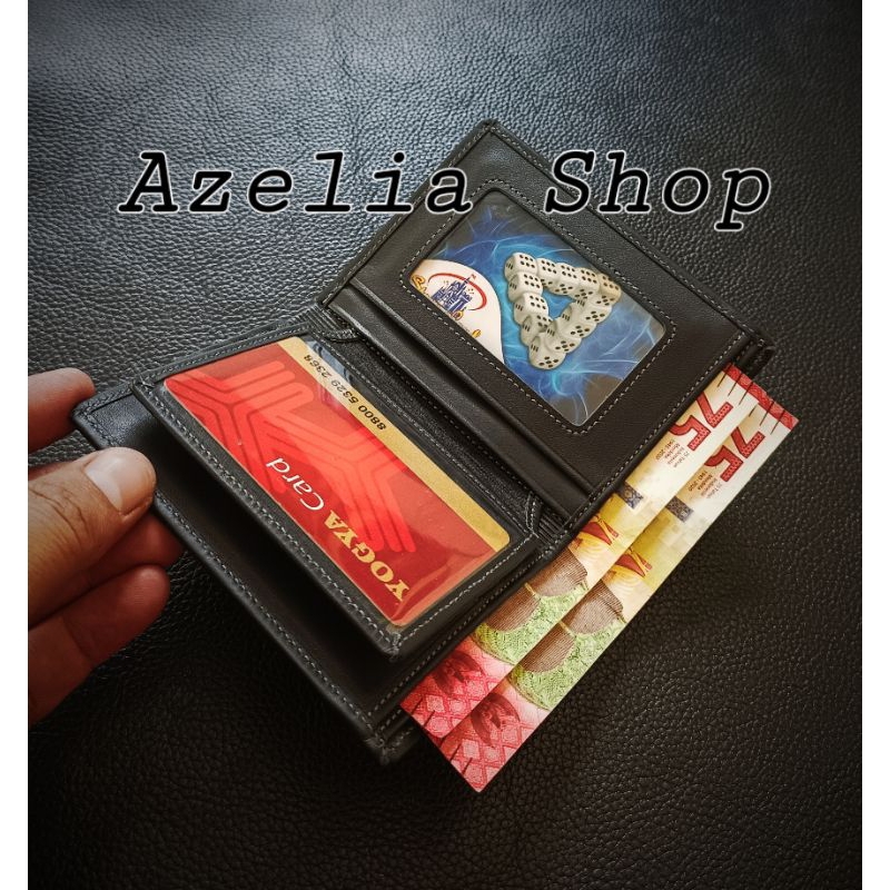 Dompet kulit lipat buku/pria/wanita/asli/sapi/murah/casual/kartu/simple/hitam polos/garut