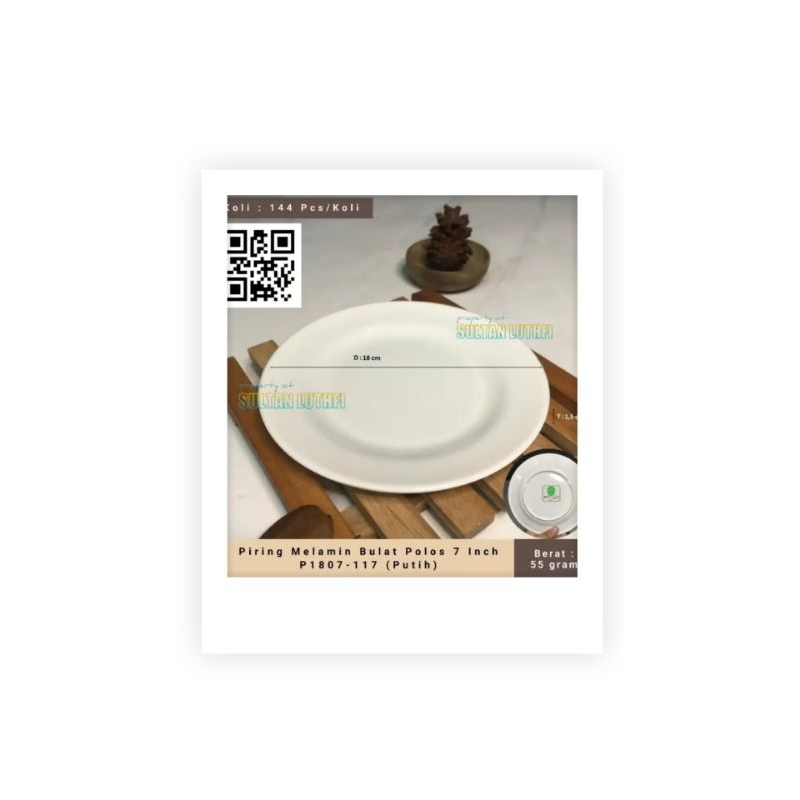 Piring Melamin Bulat Polos 7 Inch P1807-117 (Putih)