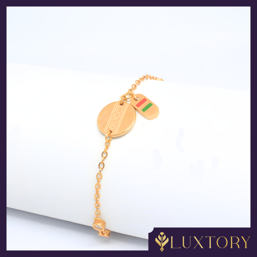 Gelang Rantai Emas Hollow Oval Cat "G" Permata 8K