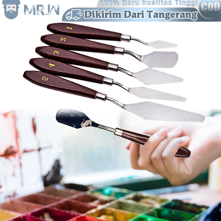 

KODE W62U 5PCS Pisau Palet Lukis Besi tahan karatPisau PaletSpatula Dekorasi Kue Lukis Ukir Palette Knife