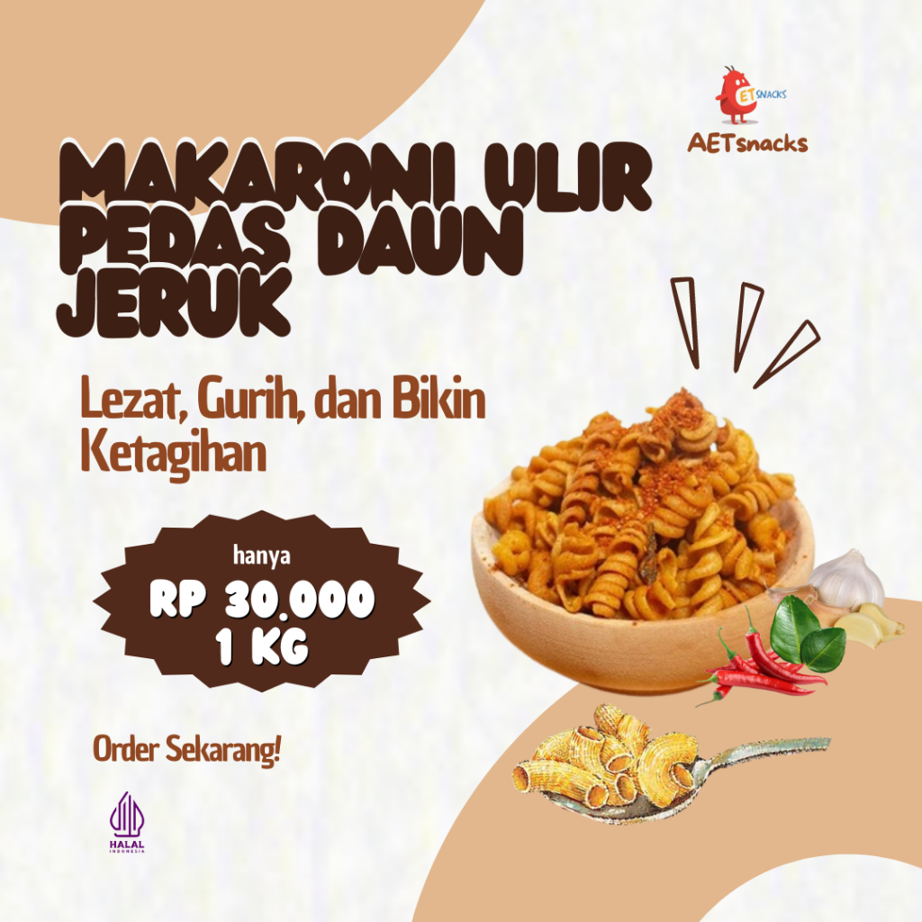 

*aetsnacks* 1kg Makaroni Ulir Rasa Pedas Daun Jeruk