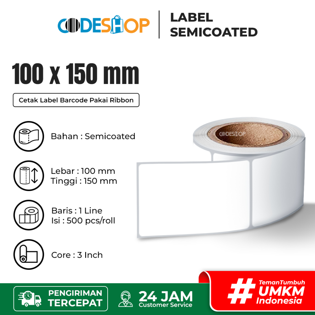 

Label Barcode 100 X 150 MM Semicoated Core Besar 3 Inch