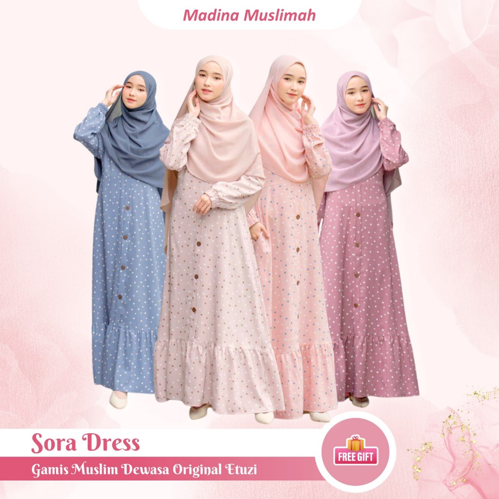 [Original] Sora Dress by Etuzi Gamis Motif Polkadot Cantik Kekinian Homedress Wanita Bahan Rayon Kor